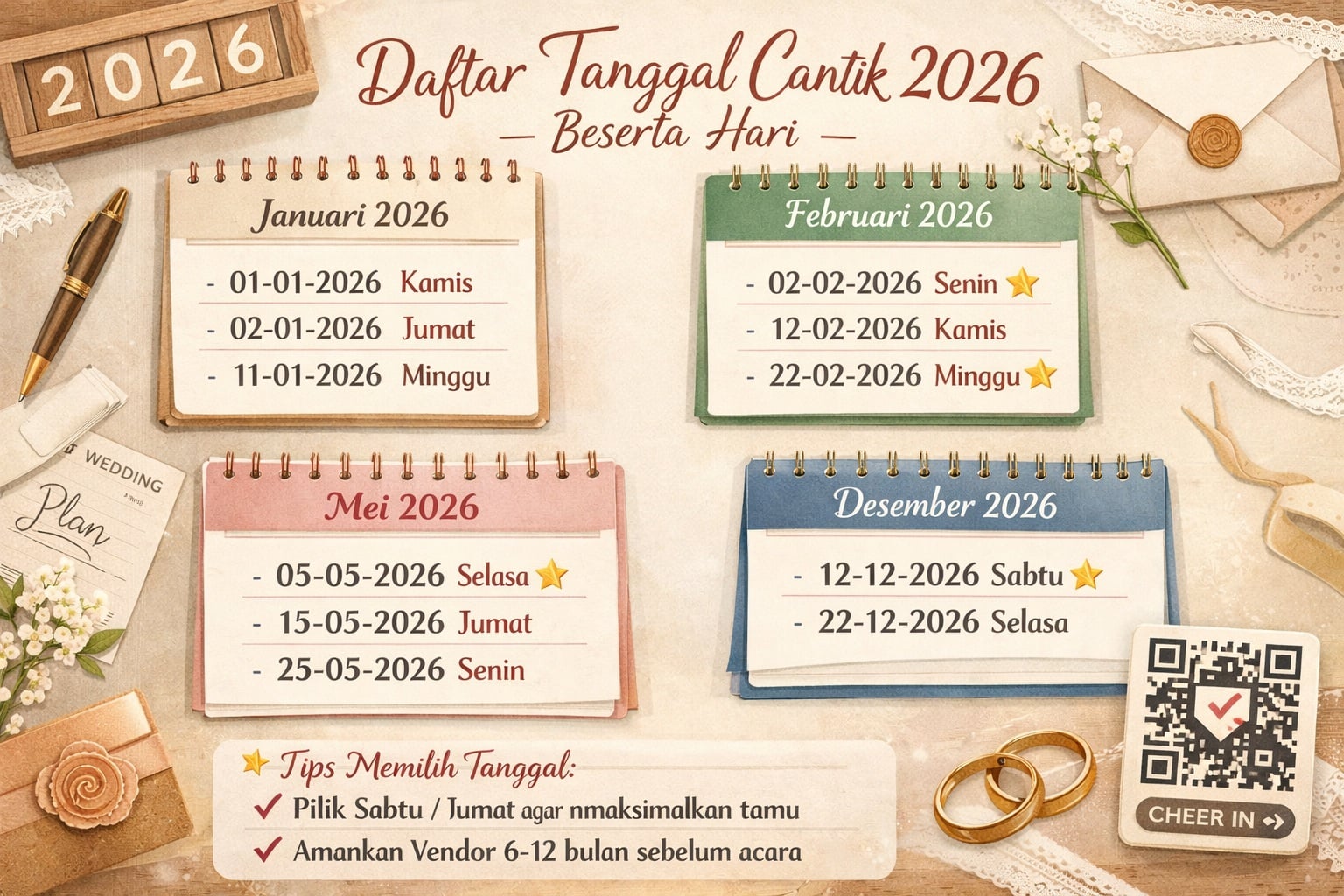 Daftar Tanggal Cantik 2026 Lengkap dengan Hari: Pilihan Terbaik untuk Pernikahan